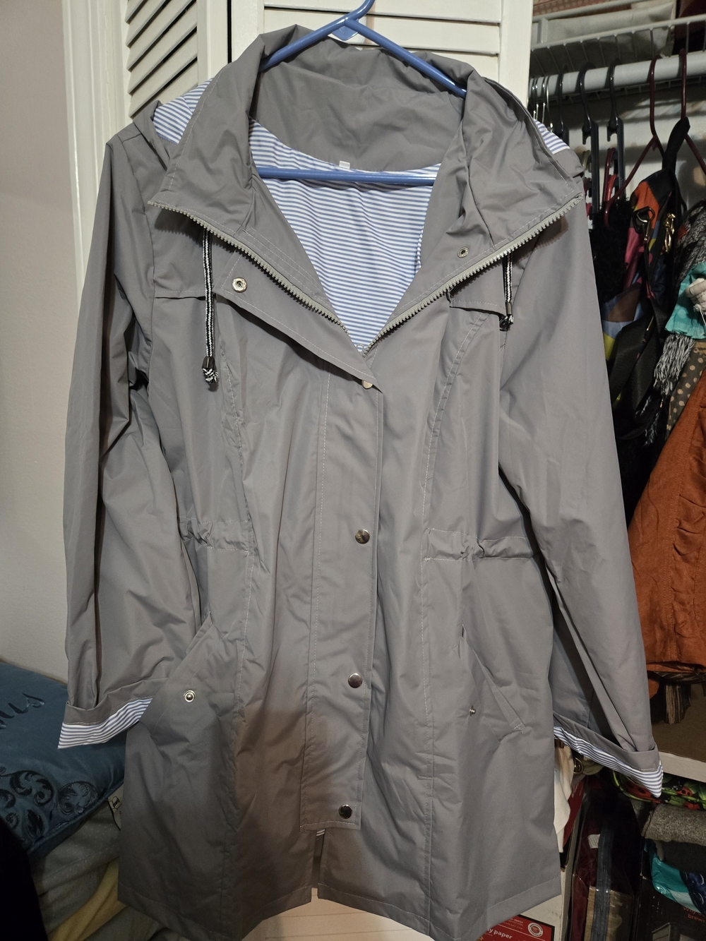 Christopher & Banks Light Gray Hooded Rain Trench